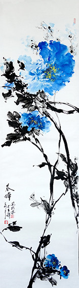 谷凤羽作品《春醉》紙本彩墨  规格：180×49cm